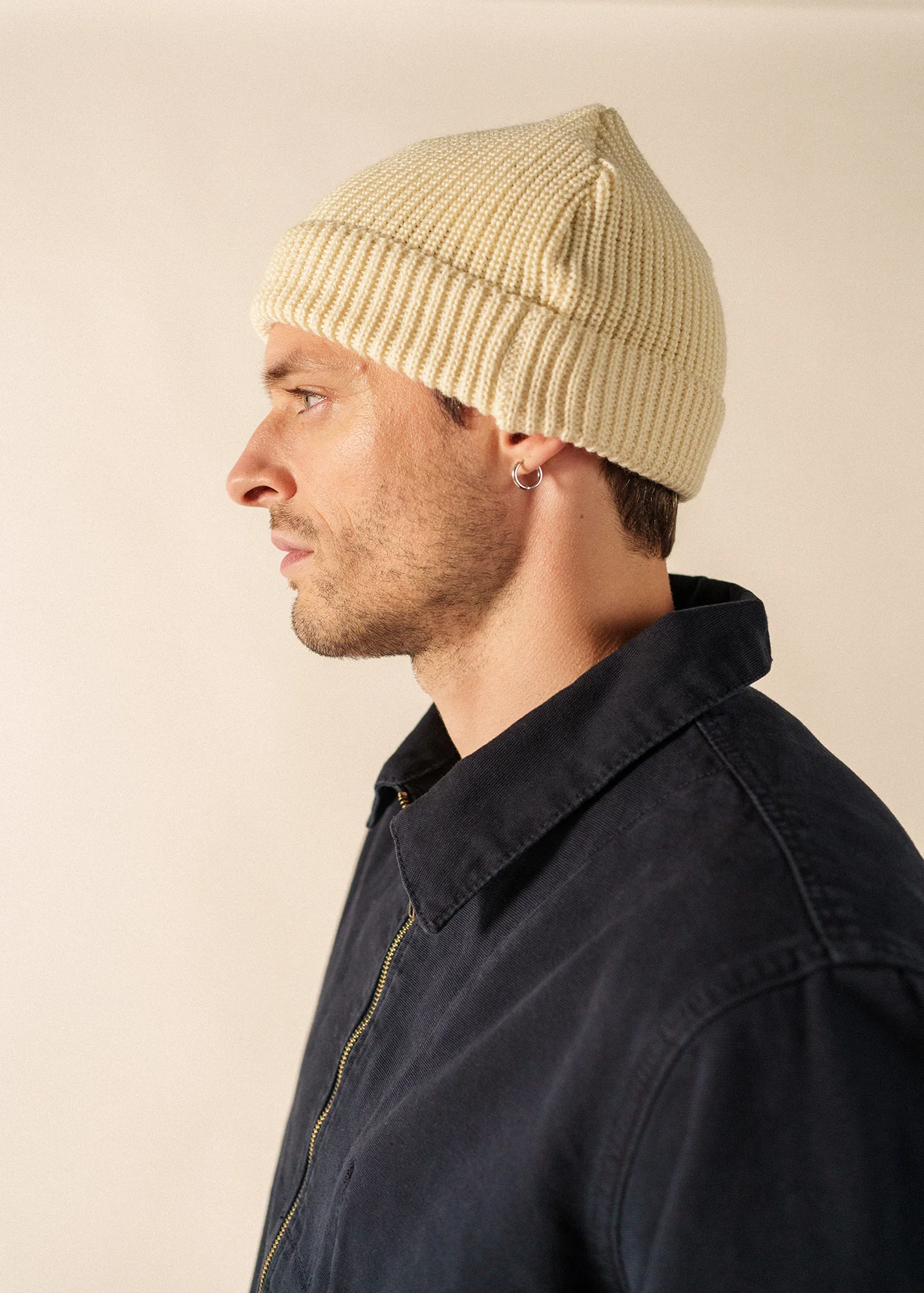Bonnet uni Perlé - en laine (ECRU)