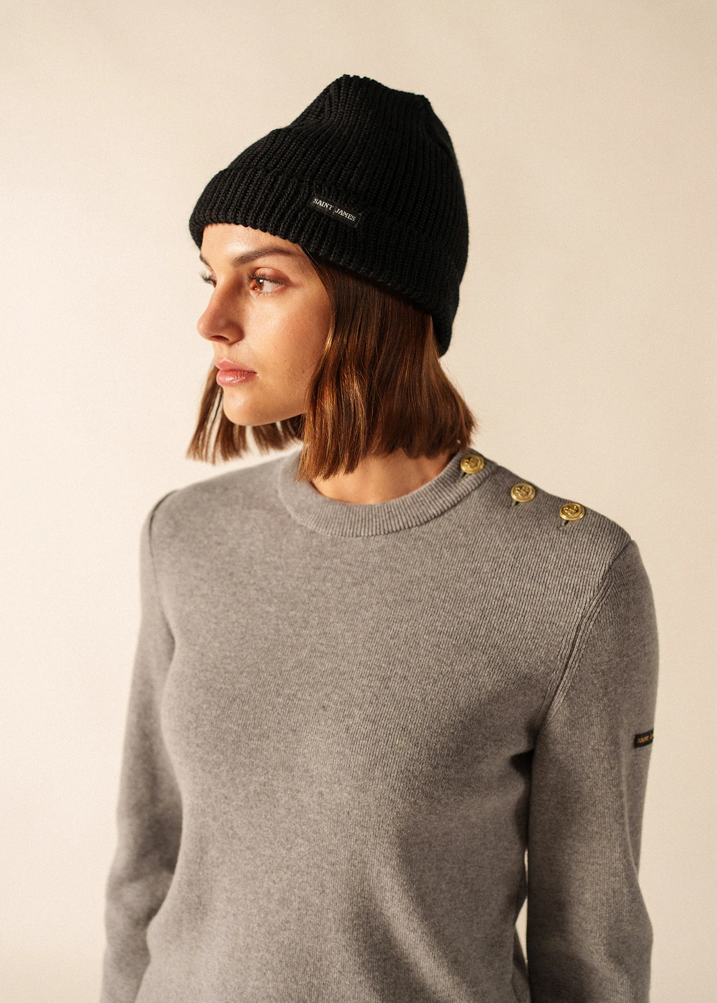 Bonnet uni Perlé - en laine (NOIR) - Image 3