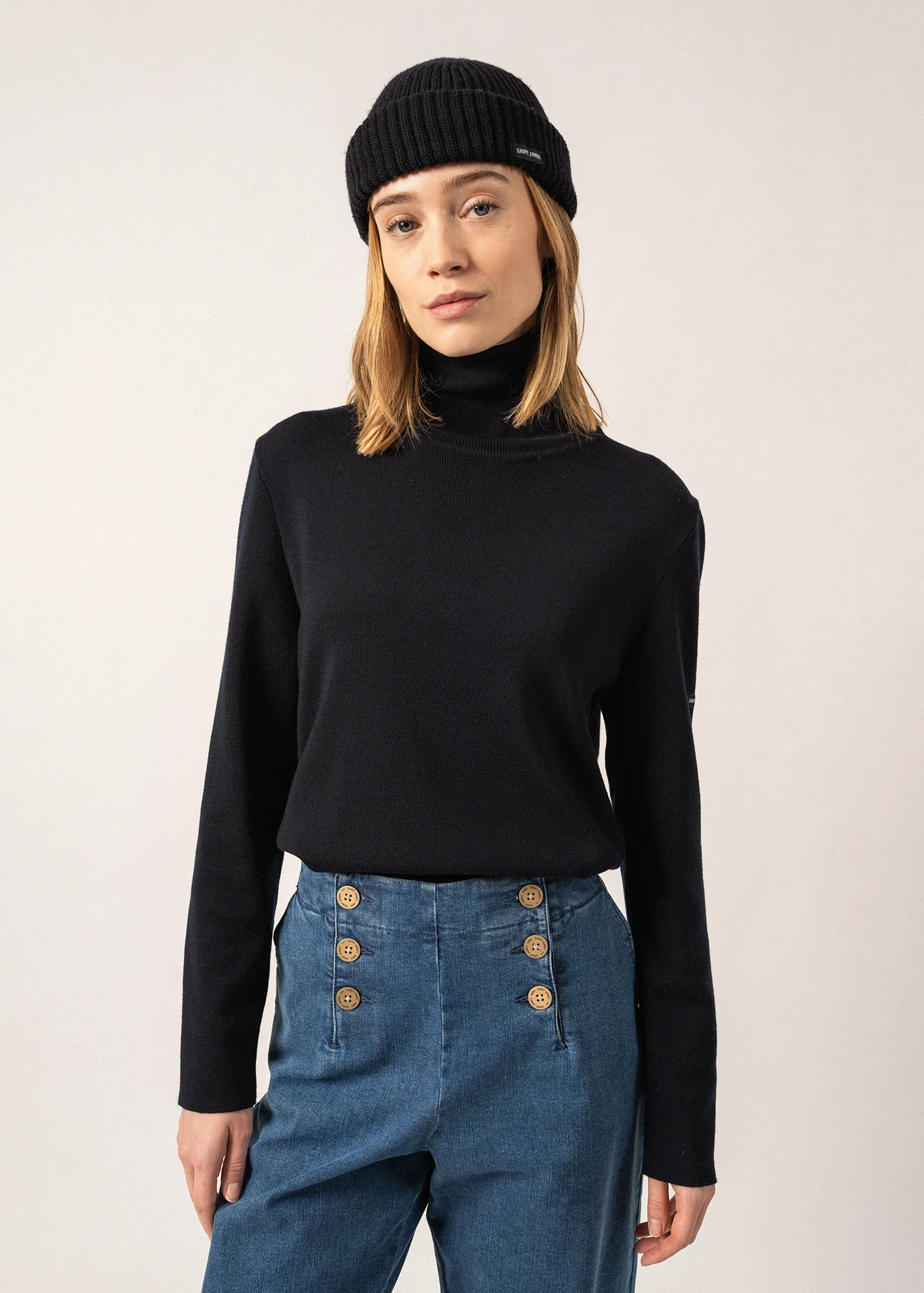 Pull col roulé Houat - en laine (NAVY)