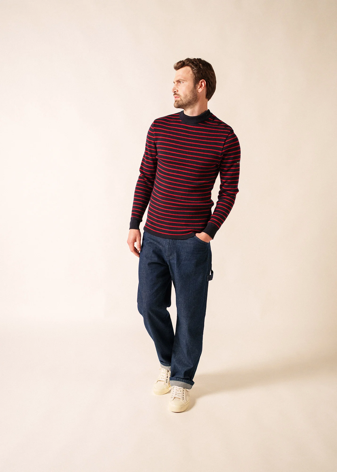 Pull marin rayé Matelot - coupe ajustée (NAVY/MEDOC) - Image 3