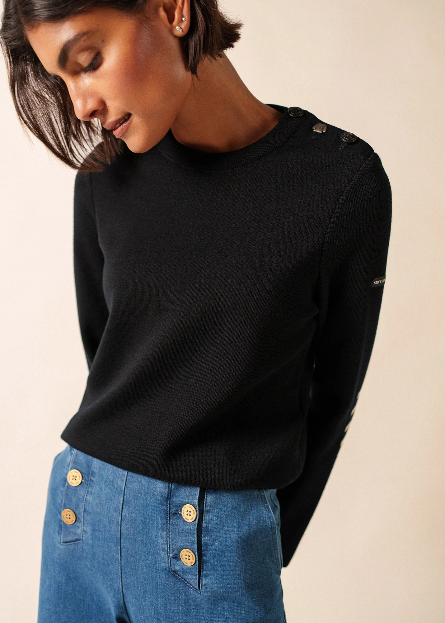 Pull marin uni Brégançon - en laine (NOIR)