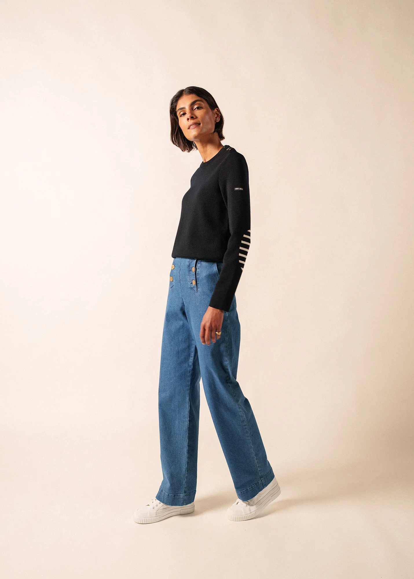 Pull marin uni Brégançon - en laine (NOIR) - Image 3