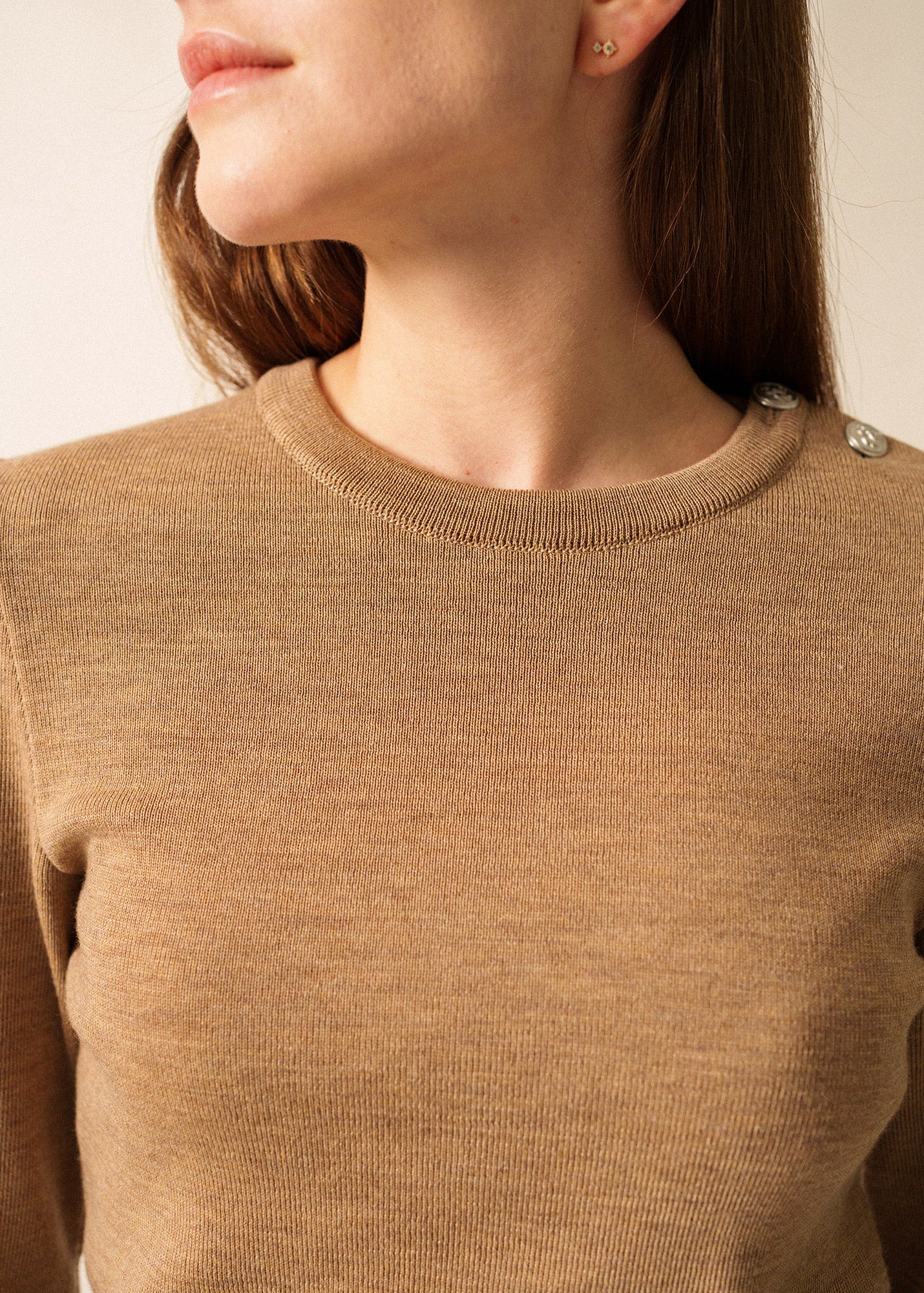 Pull marin uni Marée - en laine mérinos (BEIGE FONCE) - Image 4