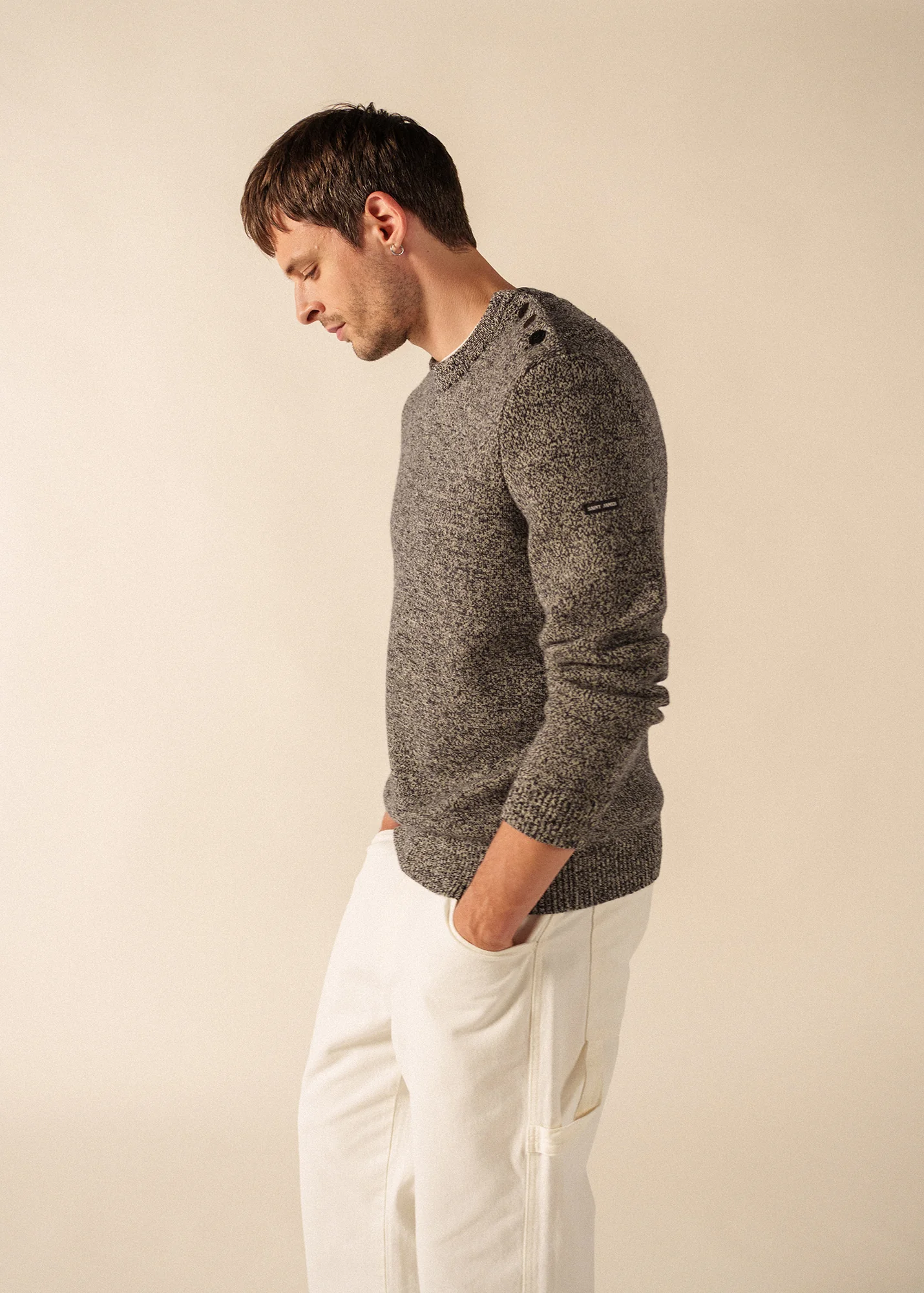 Pull mouliné Cancale - en laine (NAVY/ECRU)