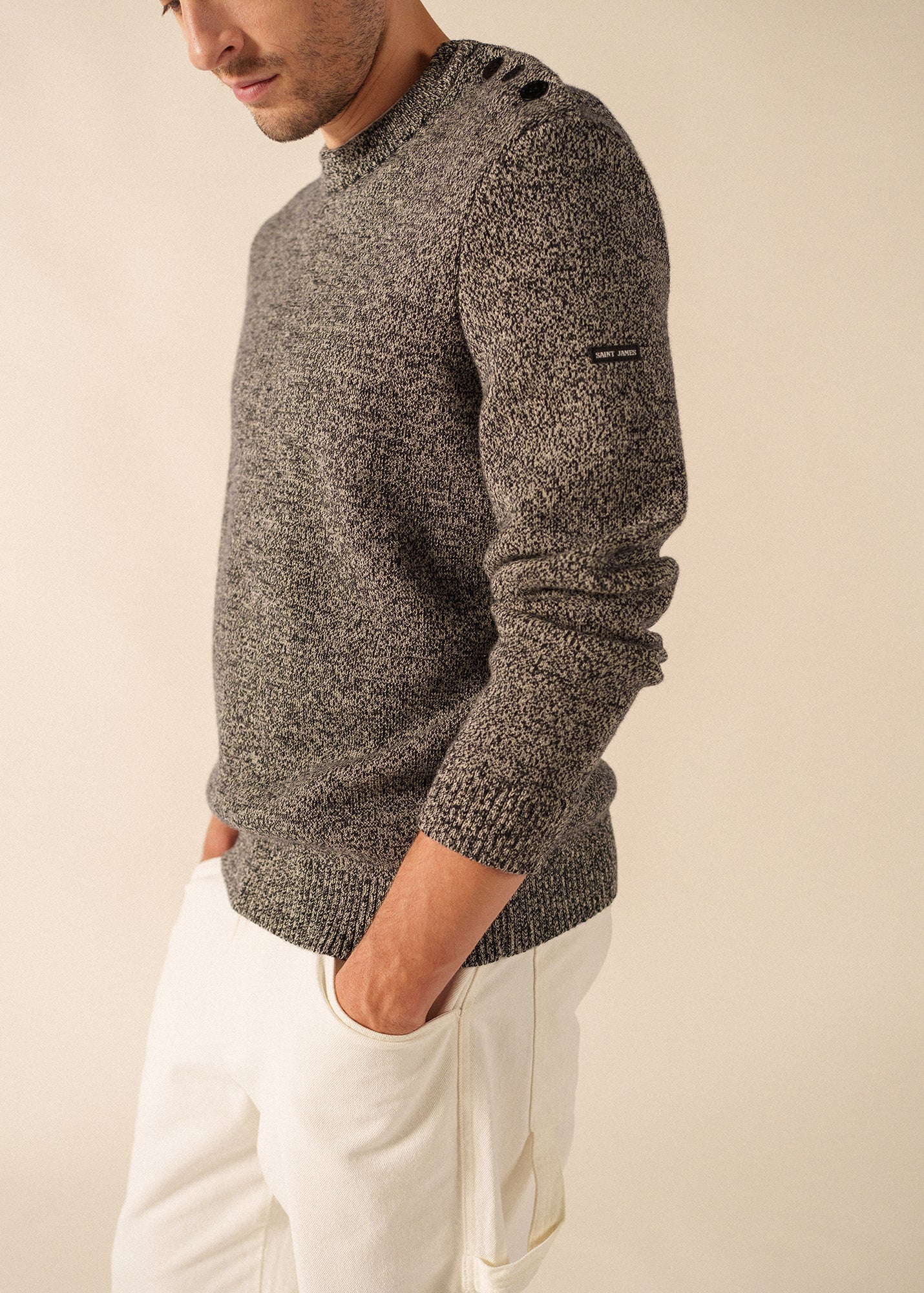 Pull mouliné Cancale - en laine (NAVY/ECRU) - Image 4