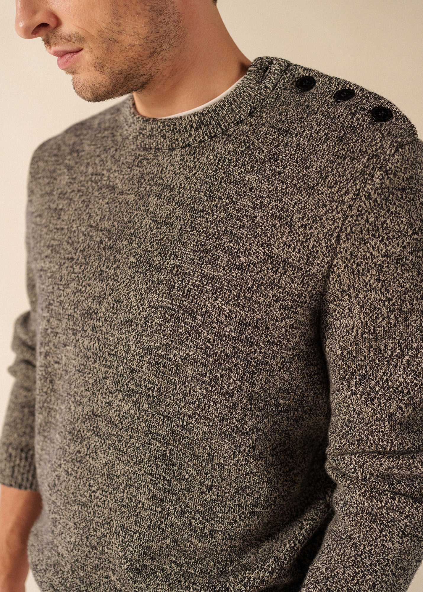 Pull mouliné Cancale - en laine (NAVY/ECRU) - Image 5