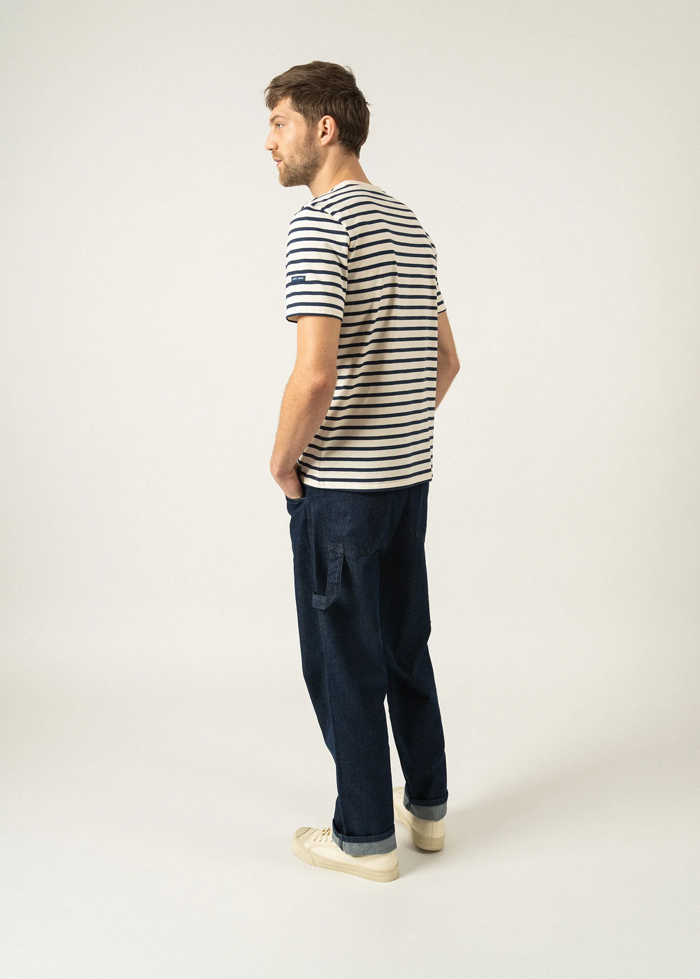 T-shirt marinière Plouider - à manches courtes, en coton léger (ECRU/MARINE) - Image 4